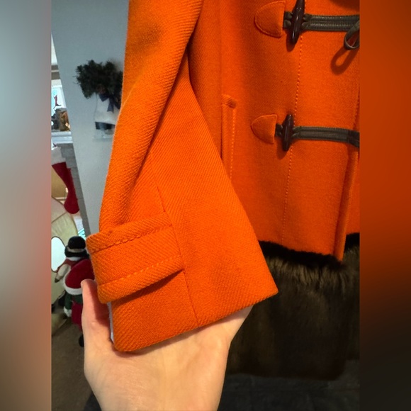 Rare Kate Spade Allie Orange Toggle Coat with Fur / Size 6 Medium - Picture 6 of 10